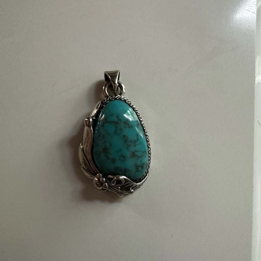 Hand Crafted Heavy Solid Silver Turquoise Pendant. - image 2